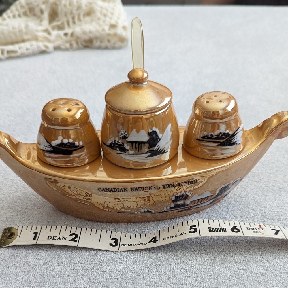 Vintage Lusterware Salt& Pepper Condiment Jar w/spoon